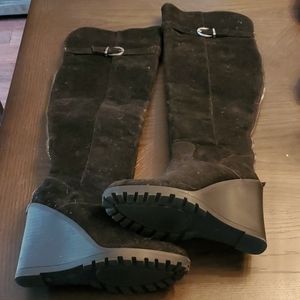 Black over the knee wedge boots